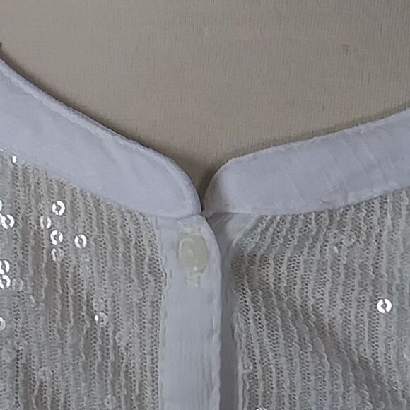 American Eagle Sequin Button Down Sleeveless Blouse w/ Sheer Ruching Siz… - Picture 5 of 9